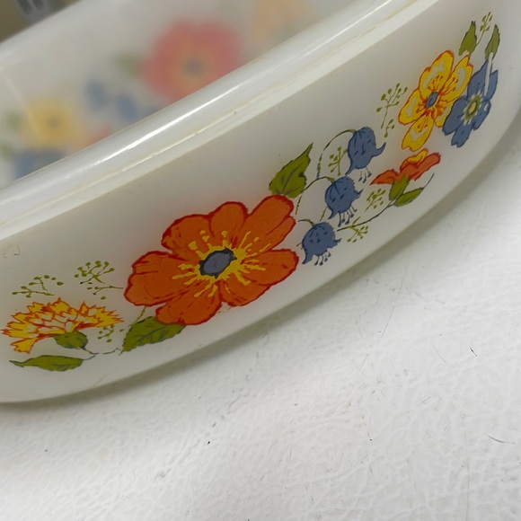 Jeanette Glasbake Orange Flower Bluebell oval Casserole J-235 1980 - Picture 1 of 7